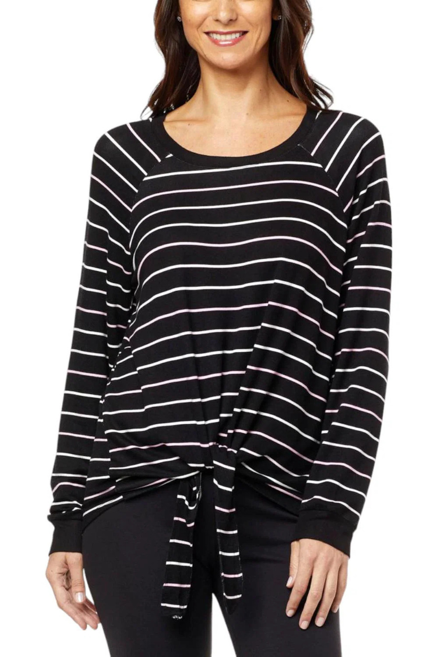 Lacey Chabert Cozy Brushed Tie-Front Top Stripe - Regular